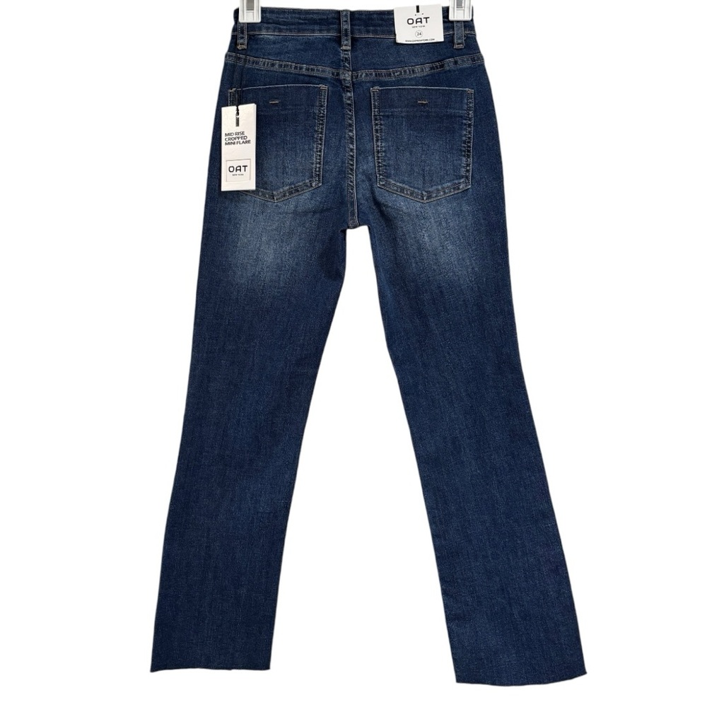 Oat Mid Rise Mini Cropped Flare Blue Jeans Raw Hem NWT Women's Size 24 or 00 - Picture 9 of 12
